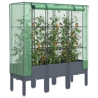 Berkfield Home Raised Bed with Greenhouse Cover Rattan Look 120x40x140 cm in Black | Size: 120 x 40 x 140 cm