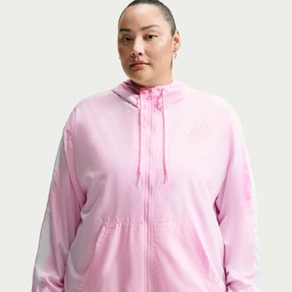 Nike Womens Nike Sportswear Classic Wovens Loose UV Hooded Jacket (Plus Size) in Pink | FV6300-663