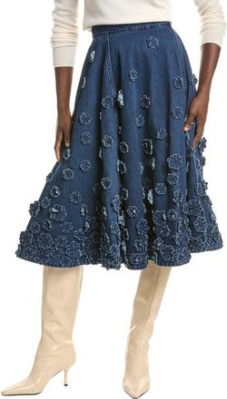 Michael Kors Floral Embroidered Denim Circle Skirt