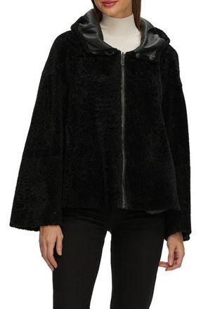 Gorski Genuine Shearling Zip Hooded Jacket, Rev in Black at Nordstrom, Size X-Small
