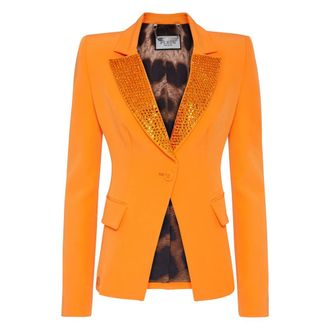 Philipp Plein Jassen, Dames, Oranje, S, Leer, Stretch Cady Avondblazer