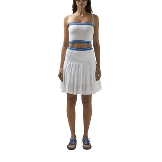 GCDS Short Skirts, female, White, Size: XS Logo-Belt Pleated Mini Skirt