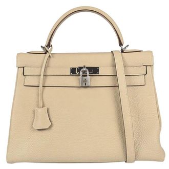 Herm&egrave;s Kelly Retourne Togo Beige Leather Handbag (Pre-Owned)