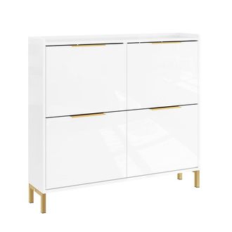 SoBuy Armario zapatero de 4 puertas blanco 100x19.1x88.6cm n&oacute;rdico