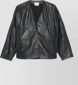 Forte_Forte leather v-neck bead-embellished jacket