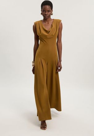 Karen Millen Womens Tailored Drape Wide Leg Jumpsuit - Gold - Size 12 UK