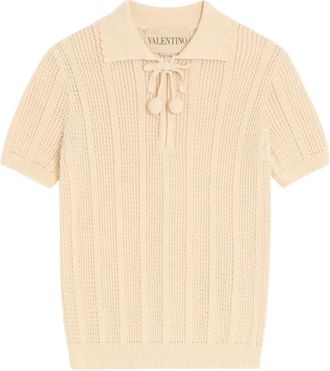 Valentino Gehaakte polo shirt met Cherryfic detail - Dames - Polos - Beige - L - Katoen - Tops