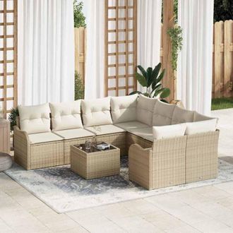 vidaXL Conjunto De Sof&aacute; De Jard&iacute;n 9 Pcs Beige, Crema 55 X 55 X 37 Cm Vidaxl