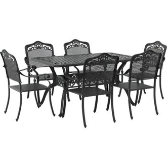 vidaXL Conjunto De Comedor De Jard&iacute;n De 7 Piezas De Aluminio Fundido Negro Vidaxl
