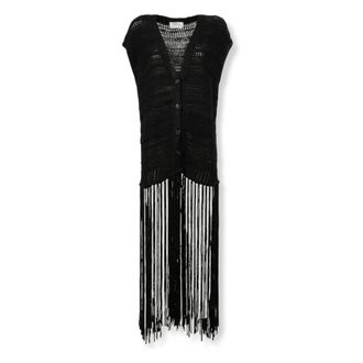 Laneus Cardigans, female, Black, Size: XS Maxi Cardigan con frange