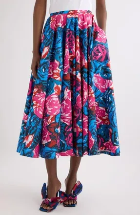 Givenchy Rose Print Circular Cotton Poplin Midi Skirt in Royal Blue at Nordstrom, Size 44