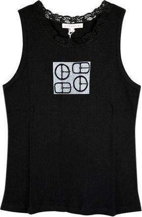 AlexaChung Black ribbed cotton jersey lace trimmed tank top Size L