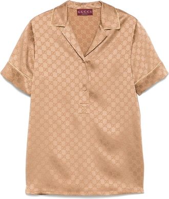 Gucci GG satin shirt - women - Viscose/Silk - 40 - Brown