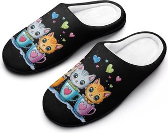 Generic Teacup Cat Womens Slippers Warm House Slippers Indoor House Shoes with Anti-Skid Rubber Sole