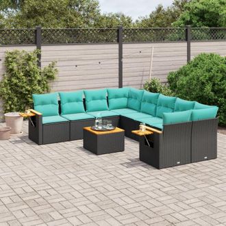 vidaXL Set De Sof&aacute;s De Jard&iacute;n 9 Pzas Con Cojines Rat&aacute;n Sint&eacute;tico Negro Vidaxl