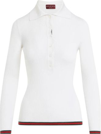 Gucci Witte Gebreide Polo Web - Dames - Cashmere truien - Wit - XS - Kasjmier - Truien & Vesten