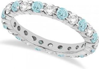 Allurez Eternity Lab Grown Diamond & Aquamarine Ring Band 14k White Gold (2.40ct)