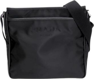 Prada Pre-owned Cross Body Bags, male, Black, Size: ONE SIZE Pre-owned Nylon Saffiano Shoulder Bag