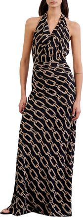 Nili Lotan Alba Halterneck Dress In Big Chain Gold/black