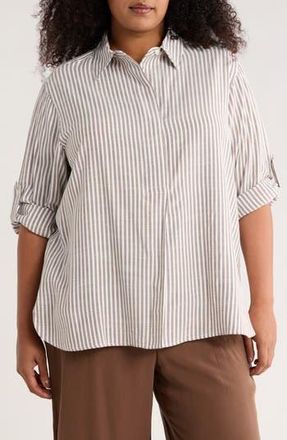 Max Studio Stripe Popover Tunic in Toffee/Black at Nordstrom Rack, Size 3X