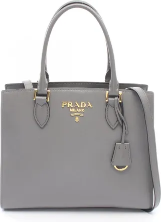 Prada Gray Leather Handbag Tote Bag (Pre-Owned)