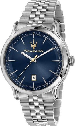 Maserati Stalen Quartz Horloge- Blauwe Kast - Heren - Horloges - Grijs - ONE Size - Accessoires