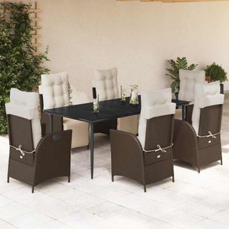 vidaXL Set Comedor De Jard&iacute;n 7 Pzas Con Cojines Rat&aacute;n Sint&eacute;tico Marr&oacute;n Vidaxl