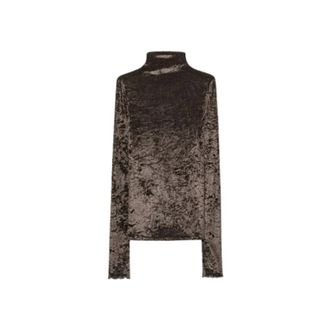 Forte_Forte Jersey de cuello alto en tul el&aacute;stico flocado - Knitwear - Mujer - Marr&oacute;n - S