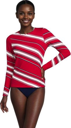 Lands End SunShade UPF 50 Long Sleeve Rash Guard Swim Tee in Diagonal Stripe/strawberry at Nordstrom, Size X-Small