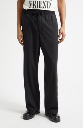 Ami Elastic Waist Wool Gabardine Pants in Noir at Nordstrom, Size X-Large