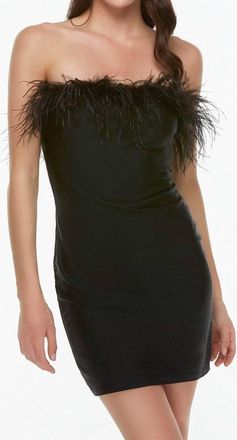 Alyce Paris Feathered Strapless Fitted Dress In Black