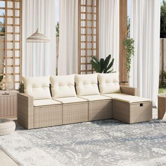 vidaXL Juego De Sof&aacute;s Jard&iacute;n Con Cojines 5 Pzas Rat&aacute;n Sint&eacute;tico Beige Vidaxl