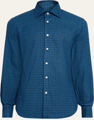 Kiton Mens Cotton Tattersall Check Modern-Fit Sport Shirt