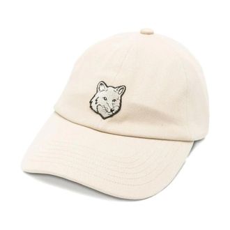 Maison Kitsun&eacute; Accessoires, Heren, Beige, ONE Size, Katoen, Fox Head Baseball Cap