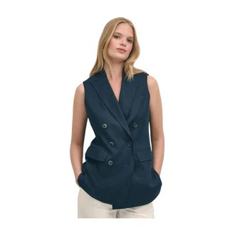 Brooks Brothers Geknoopte Linnen Gilet - Dames - Bodywarmers - Blauw - 3XS - Linnen - Jassen