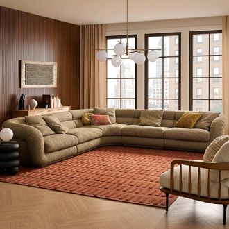 Castlery Textured Boucle L-Shaped Sectional Sofa with Feather Filled Seats - Green | Solari by Castlery