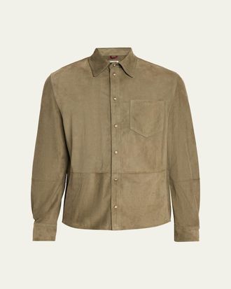 Brunello Cucinelli Mens Suede Snap-Front Overshirt