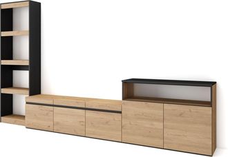 Skraut Home Skraut Home - Muebles De Sal&oacute;n Para Tv, Conjunto De Muebles Comedor, 310x186x35cm, Para Tv Hasta 65, Mueble Televisi&oacute;n, Estilo Moderno, Roble Y Negro