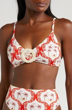 Farm Rio Summer Beach Triangle Bikini Top in Summer Beach Off-White at Nordstrom Rack, Size Large