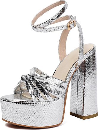 Generic Womens High Heeled Wedding Dress Shoes Open Toe Slingback Bridal Pumps Cross Ankle Strap Evening Party Prom Sandals,Silver,3.5 UK