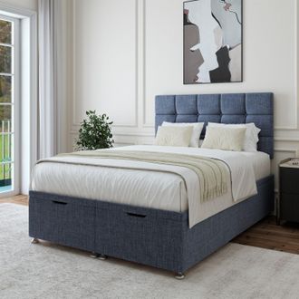 Bedmaster Linen Ottoman Divan Base & Square Headboard in Midnight | Size: Small Double