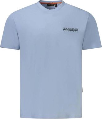 Napapijri Tops, Heren, Blauw, XL, Katoen, Blauw Logo Print Crew Neck Tee