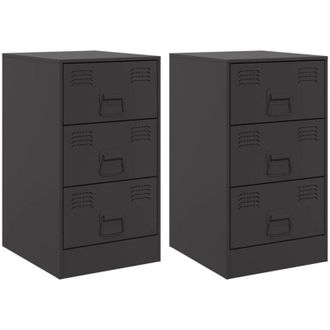 vidaXL Mesitas De Noche 2 Unidades Acero Negro 34,5x39x62 Cm Vidaxl