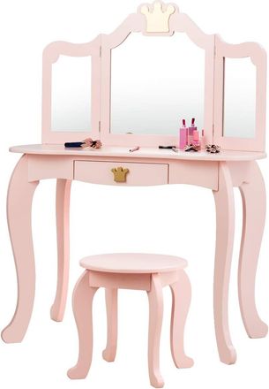 Costway Tocador Con Taburete Y Espejo Para Ni&ntilde;a De Madera Mesa De Maquillaje Con Caj&oacute;n 80x42x106 Cent&iacute;metros (rosa) - Costway