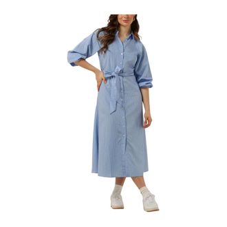 Catwalk Junkie Gestreepte Midi Jurk Dr Yasmin - Dames - Shirt Kleedjes - Blauw - XS - Denim - Kleedjes