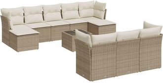 vidaXL Set De Sof&aacute;s De Jard&iacute;n 11pzas Con Cojines Rat&aacute;n Sint&eacute;tico Beige Vidaxl