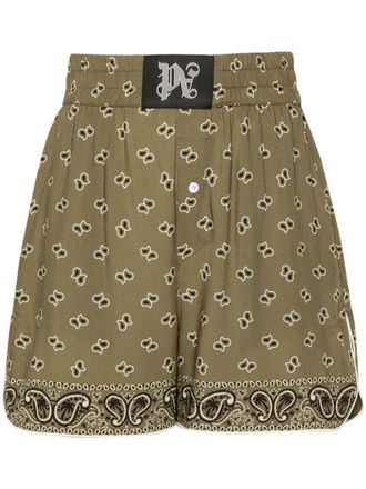 Palm Angels bandana-print track shorts - women - Cotton/Viscose - M - Green