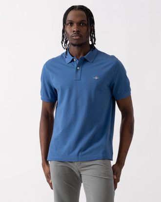 GANT Mens Regular Fit Short Sleeve Shield Logo Pique Polo - Blue Cotton - Size X-Large