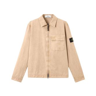 Stone Island Light Jackets, male, Beige, Size: XL Logo Patch Overshirt