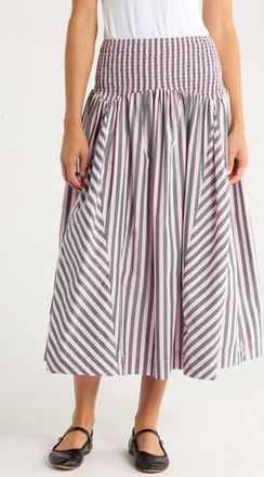 Damson Madder Layla Godet Organic Cotton Midi Skirt in Pink Multi at Nordstrom Rack, Size 16 Us / 20 Uk